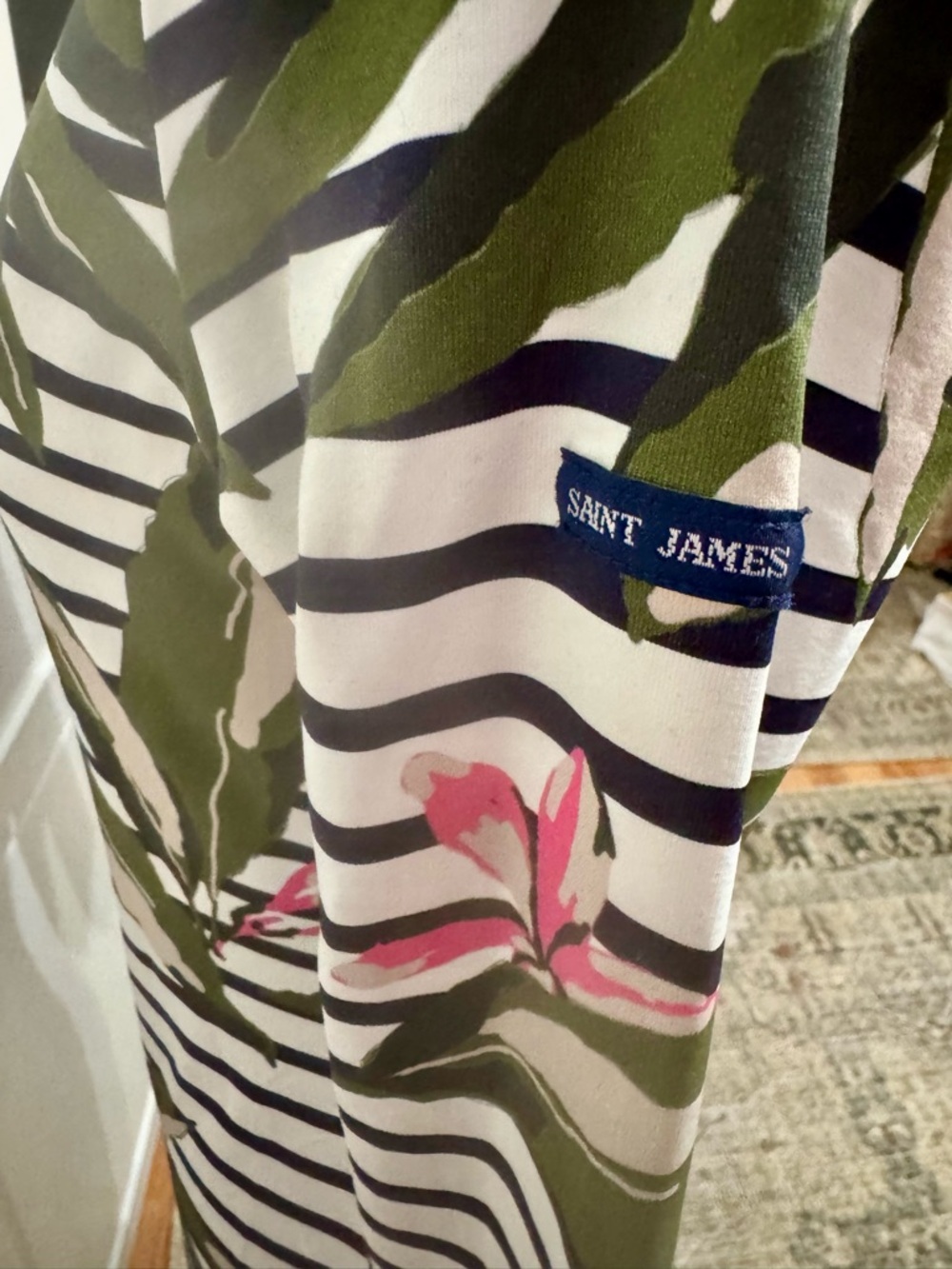 Saint James White and Black Striped Floral Midi Boatneck Bodycon Dress Size:4 - Picture 5 of 7
